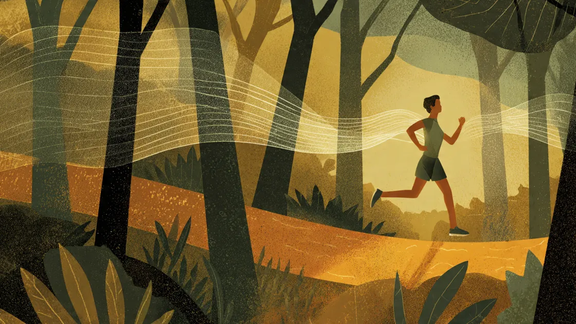 Person running through a forest